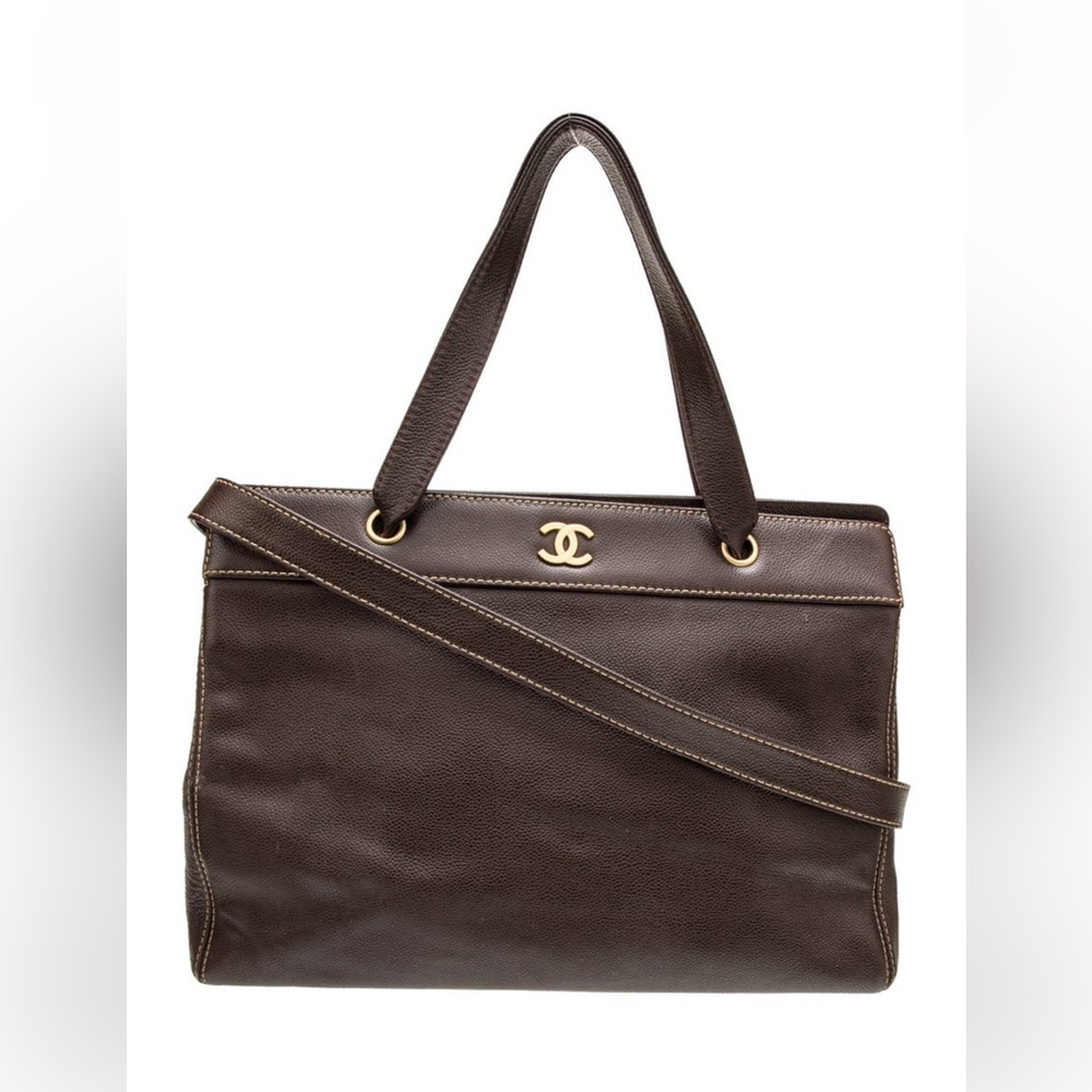 Chanel Caviar CC Surpique Tote in Chocolate Brown